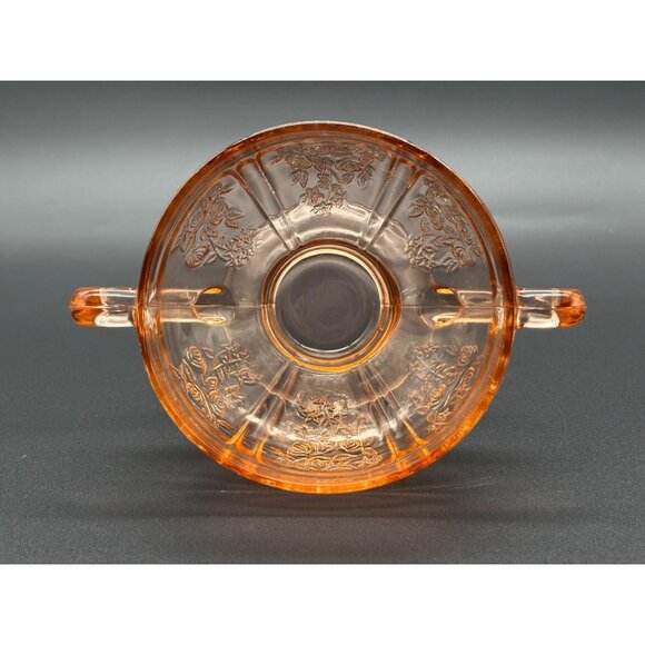 Vintage Federal Pink Depression Glass Sharon Cabbage Rose Open Sugar Bowl - Picture 7 of 8